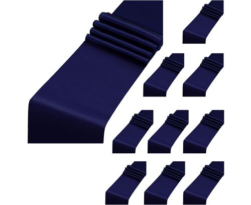 Chemins De Table Élégants En Satin Bleu Marine ¿ Lot De 10, 30,5 X 274,3 Cm Pour Mariages Et Événements ¿ Durables Et Faciles D'entretien