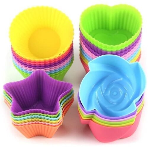 Caissettes À Cupcakes Réutilisables En Silicone ¿ Caissettes Antiadhésives, Faciles À Nettoyer, Lot De 24, Formes Et Couleurs Amusantes