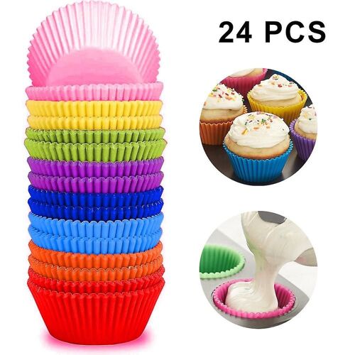 Lot De 24 Caissettes À Cupcakes Réutilisables En Silicone ¿ Caissettes Antiadhésives Aux Couleurs Vives Pour Muffins, Collations Et Plus Encore