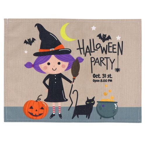 Set De Table Halloween Violet Haut De Gamme - Set De Table En Coton Et Lin Pour Fêtes, Décoration Intérieure Et Protection De Table