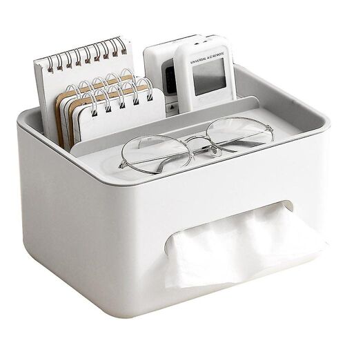 Boîte à mouchoirs multifonction élégante avec compartiment de rangement ¿ Blanc, design antidérapant pour la maison et le bureau