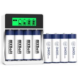 HEUE-Piles Rechargeables Aa 1,5V 3400Mwh Haute Capacité,8 Packs Piles Au Lithium Aa Rechargeable 1500 Cycles Avec Lcd Chargeur