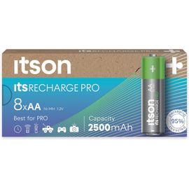 HEUE-Aa Piles Rechargeables,Pro,Lot De 8,Puissantes Piles Rechargeables,Capacité Min. 2500 Mah,Pré-Chargées,Emballage À 95% De Matériaux Recyclés,Made In Japan