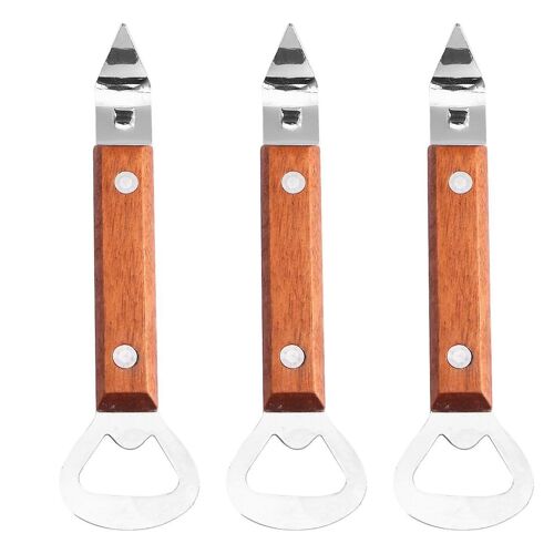 Ensemble De 3 Décapsuleurs Durables En Acier Inoxydable Avec Manche En Bois - Réutilisables Et Légers Pour Une Utilisation Facile