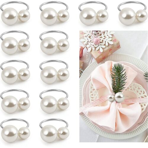 Lot De 12 Élégants Ronds De Serviette En Perles - Supports Argentés Pour Une Décoration De Salle À Manger Formelle Et Décontractée