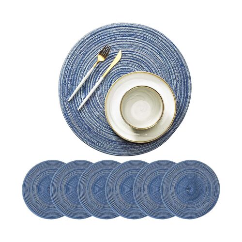 Lot De 6 Sets De Table Ronds Tissés Bleus De 36,8 Cm ¿ Tissu Résistant À La Chaleur Pour La Décoration De La Table À Manger
