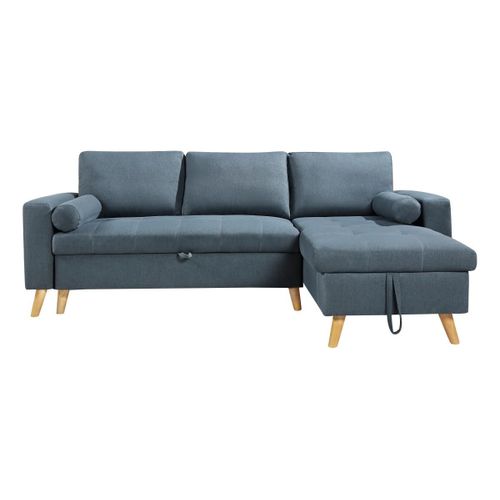 Canapé D'angle Convertible Et Réversible En Tissu Bleu Canard Avec Coffre De Rangement Kori