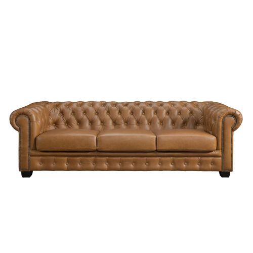 Canapé Chesterfield 4 Places Brenton 100% Cuir De Buffle Premium - Caramel Vintage