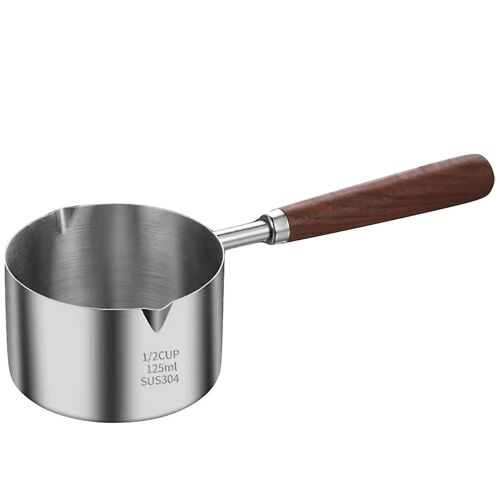 Casserole En Acier Inoxydable De Qualité Supérieure Avec Manche En Bois ¿ Petite Marmite Réutilisable Pour Huile Et Sauces