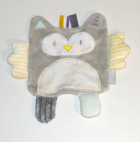 Doudou Hibou Chouette Amadeus Les Petits - Peluche Oiseau Plat Gris Blanc A Pois Pied Cotelé