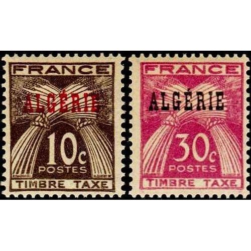 Algérie, Département Français 1947, Très Belle Paire Neuve** Luxe Timbres Taxe Type Gerbe, Yvert 33 - 10c. Brun Et 34 - 30c. Lilas Rose.
