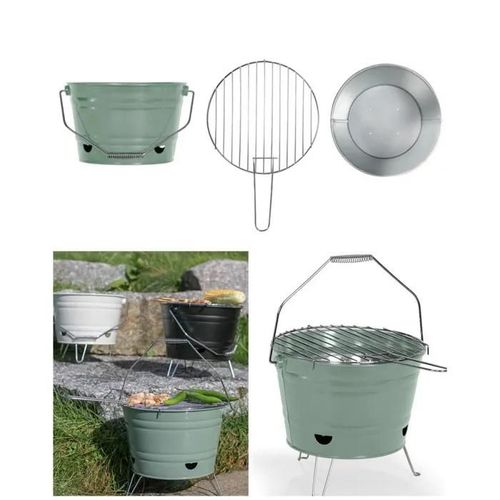 Barbecue portable à charbon VERT Ø 27 cm Grille de cuisson chromée Pieds pliables
