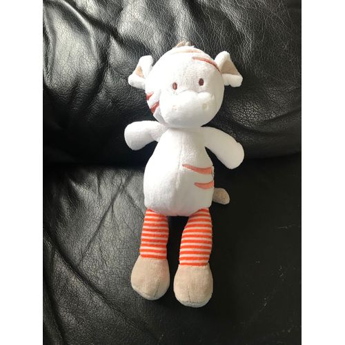 Doudou Peluche Zèbre Orange Rayé 22cm