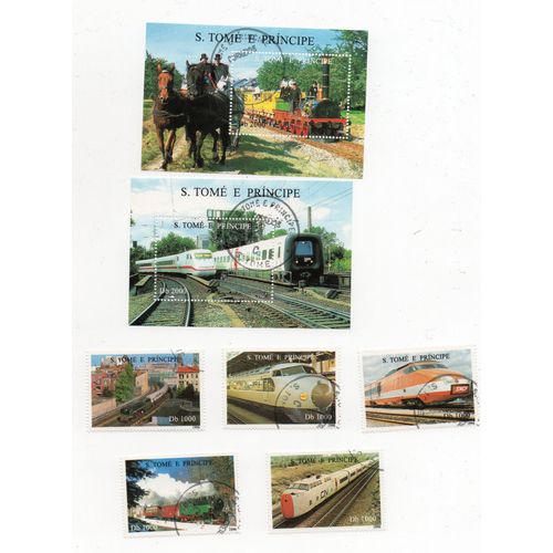 Sao Tomé E Principe- 2 Blocs Feuillets Oblitérés Et 1 Série De 5 Timbres Oblitérés- Locomotives- Trains