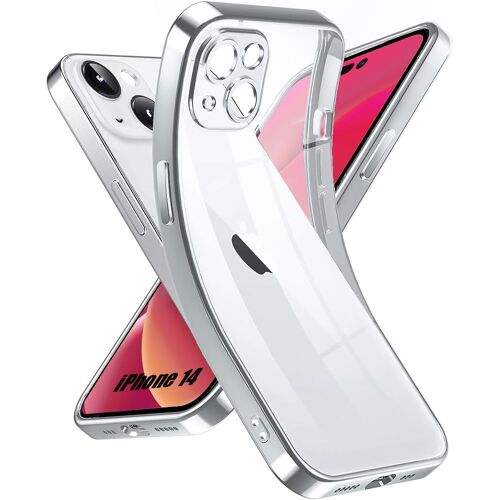 Coque Pour Iphone 14 Silicone Transparent Avec Contour Chromé Argenté