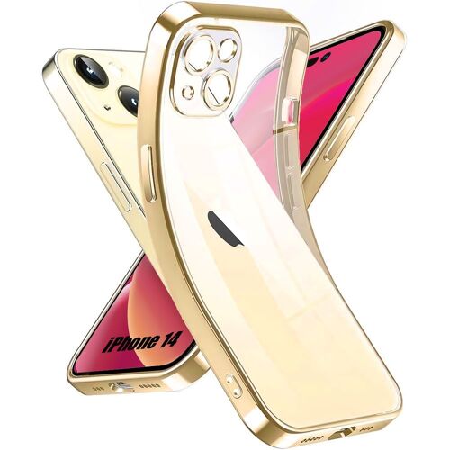 Coque Silicone Pour Iphone 14 Transparent Avec Contour Métallique Doré