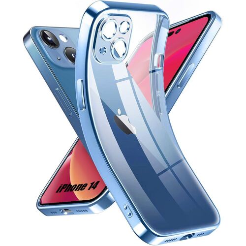 Coque Silicone Pour Iphone 14 Transparent Avec Contour Bleu