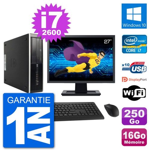 PC HP 8200 Elite SFF Ecran 27" Intel i7-2600 RAM 16Go Disque 250Go Windows 10 Wifi