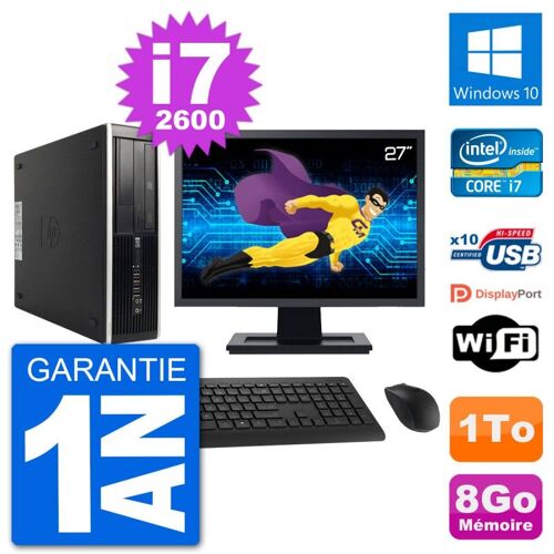 PC HP 8200 Elite SFF Ecran 27" Intel i7-2600 RAM 8Go Disque Dur 1To Windows 10 Wifi