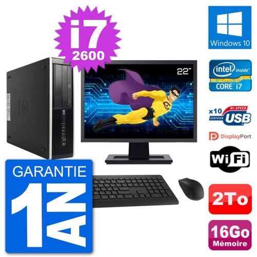 PC HP 8200 Elite SFF Ecran 22" Intel i7-2600 RAM 16Go Disque 2To Windows 10 Wifi