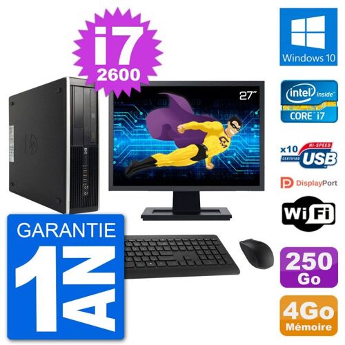 PC HP 8200 Elite SFF Ecran 27" Intel i7-2600 RAM 4Go Disque 250Go Windows 10 Wifi