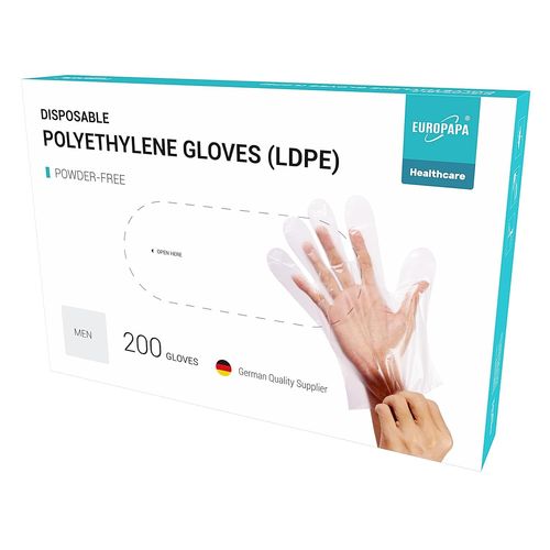 Kalanka-Lot De 200 Gants Jetables En Polyéthylène Basse Densité Dans Une Boîte - Gants Jetables Sans Latex Et Non Poudrés - Pour Homme (Homme 200)