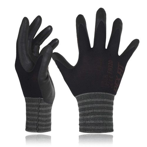 Gants de jardinage FN320,Adaptation 3D confortable,Super agrippants,Mousse de nitrile durable,Nylon fin et léger,Lavables en Machine,Noir 7 (S) 1 Paire