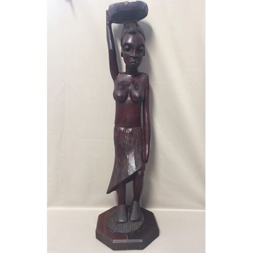 Statue Femme Sculpture Aricaine Bois Massif Exotique Ancienne Fait Main
