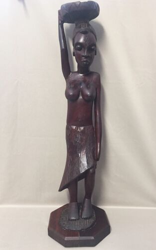 Statue Femme Sculpture Aricaine Bois Massif Exotique Ancienne Fait Main