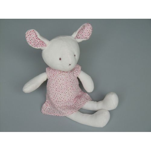Doudou Lapin Blanc Robe Rose Pois Dpam