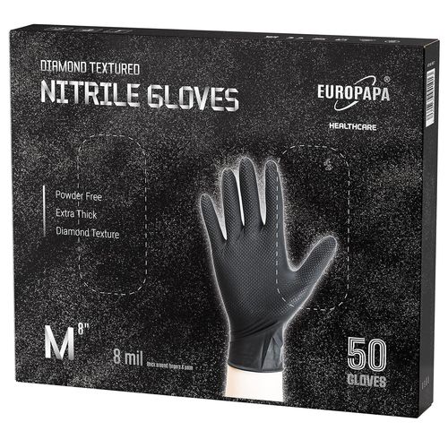 Lot De 50 Gants Jetables En Nitrile Extra Épais Diamantgrip Diamant Perfect Grip Gants De Protection De Montage Sans Latex Poudrés (8 Mil,M,Noir)