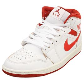Nike Air Jordan 1 Mid Se Hommes Baskets De Cuir Blanc Et Rouge