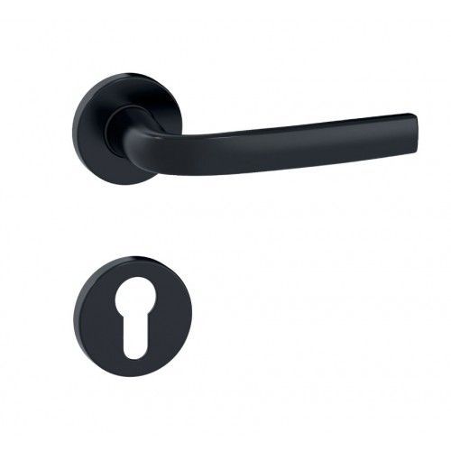 Poignées de porte sur rosaces rondes Logio finition noir mat Onyx - clé I VACHETTE