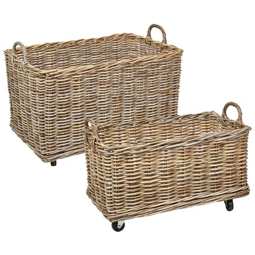 Lot De 2 Paniers Kitim Avec Roues Rotin Naturel