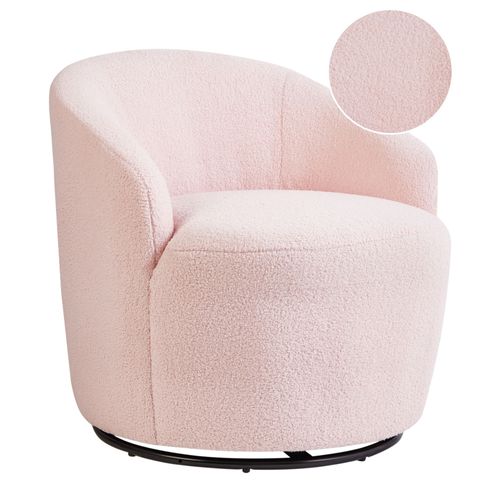 Fauteuil pivotant DAVIK Bouclé Rose pastel