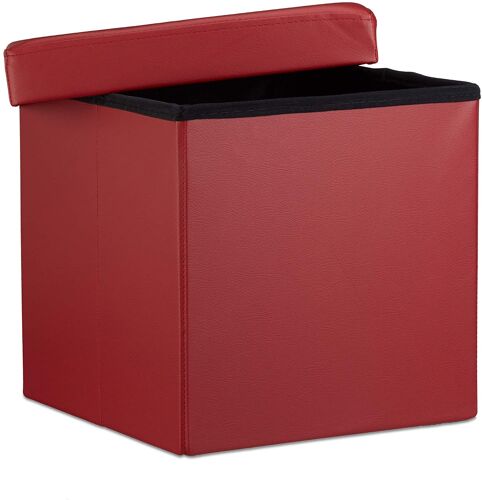 Tabouret pouf banquette pliant meuble de rangement stable synthétique 38 cm bordeaux Helloshop26 13_0002806_2
