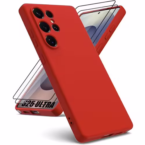 Coque + 2 Verres Trempés pour Samsung Galaxy S25 Ultra - Protection Silicone Doux Ultra Slim Antichoc Rouge - E.F.Connection