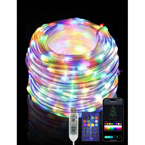 JGD-Guirlande lumineuse 20 m 200 LED RVB, alimentation par USB, contrôle par application/télécommande, synchronisation de la musique, guirlande lumineuse Wi-Fi/Bluetooth USB pour jardin, mariage,