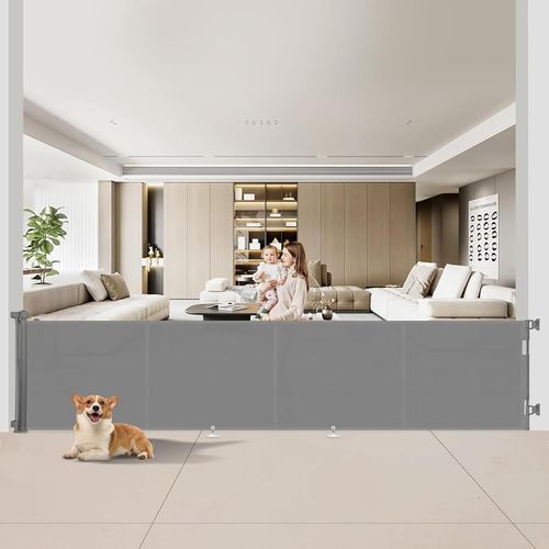 Barrière De Sécurité Rétractable 0-500 Cm, Barriere De Securite Enfant Extensible, Barriere De Securite Enroulable Pour Escaliers Et Couloirs Gris