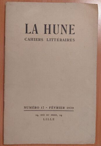 La Hune, Cahiers Littéraires - N° 17 Février 1939