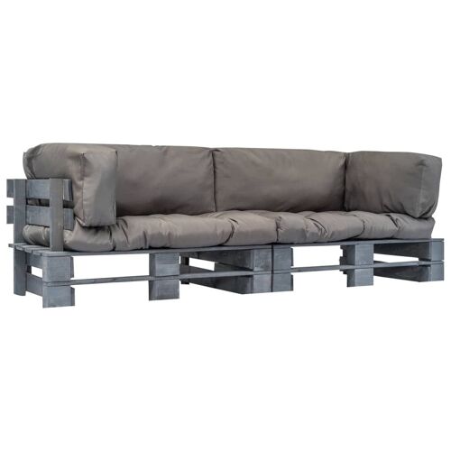 Vidaxl Canapés De Jardin Palette 2 Pcs Coussins Gris Pinède