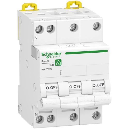 Disjoncteur Modulaire Schneider Electric - Resi9 3P+N - 20A Courbe C - R9PFC720 - Peignable