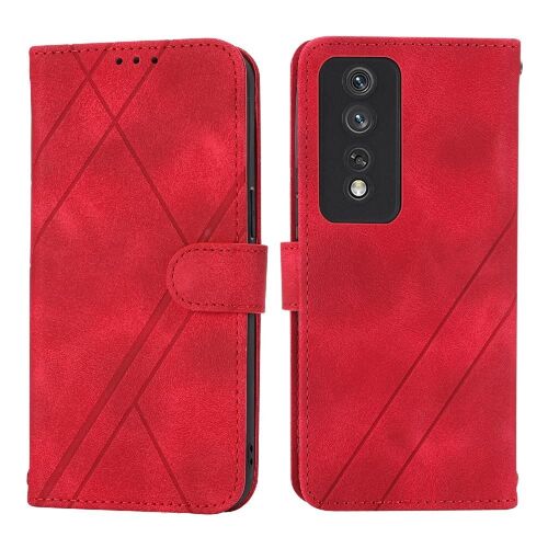 Filp Étui Pour Honor 80 Pro Bicelle Bracelet En Cuir Pu Anti Éraflure Titulaire De La Carte De Crédit Protection Complète - Rouge