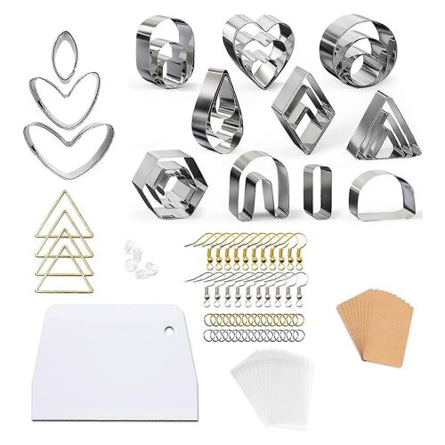 Coupe-Argile Polymère Forme Géométrique Coupe-Acier Inoxydable Coupe-Boucles D'oreilles En Argile Avec Cartes De Boucle D'oreille Et Crochets Bouchons D'oreille Crochets D'oreille Pour Polymère 27 Pcs