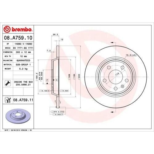 Kit De Disque De Frein 08.A759.11 - 2 Pieces
