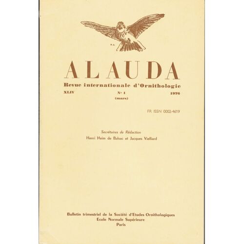 Alauda Revue Internationale D'ornithologie Année 1976