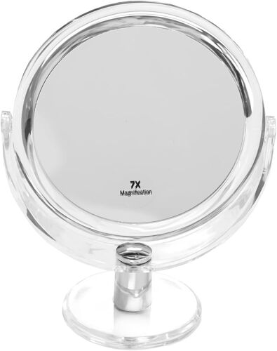 Round Standing Mirror Double Sided Magnifying Normal And 7 X Diameter 16 Cm, Height 22 Cm, Metal/Acrylic 