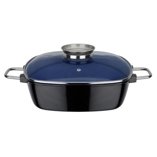 Gsw 167413ceramica Bleu Cobalt Carré Cocotte Induction Avec Couvercle Protection De L'arome En Verre 28x 28x 8,5cm/Env. 5,0l, Fonte D'aluminium, Noir/Bleu, 42x 29,5x 10,0cm, 2unités
