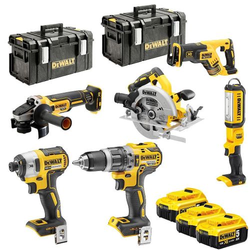 DeWalt - Pack de 6 outils 18V XR Li-Ion (3x5Ah) avec coffret Tough System - DCK623P3