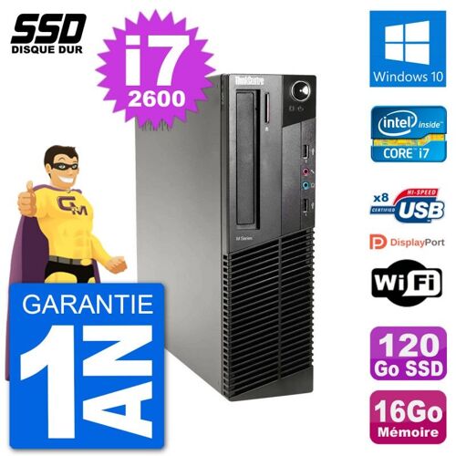 PC Lenovo M91p SFF Intel i7-2600 RAM 16Go SSD 120Go Windows 10 Wifi